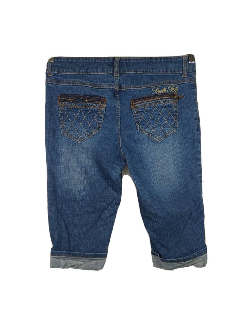 Y2K Southpole Capri Jeans Cuffed Juniors Size 11 Medium Wash Zippered Pockets